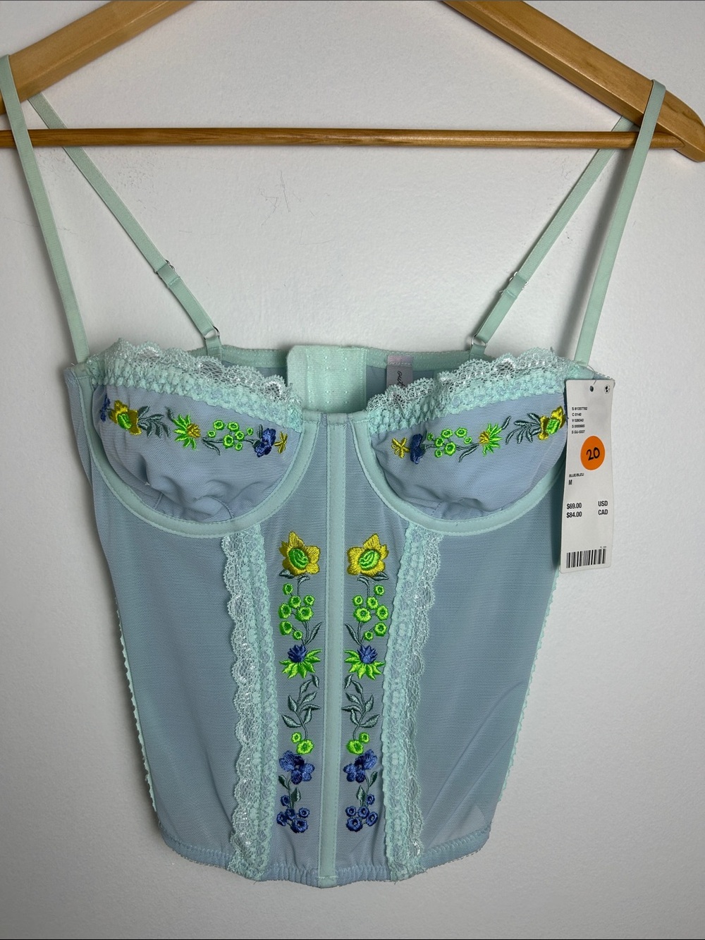 Urban Outfitters Out From Under Floral Embroidered Mesh Corset Bustier NWT M